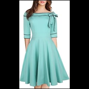 Off Shoulder Pocket Swing Vintage Party Dress
